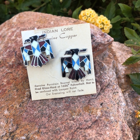 Indian Lore Jewelry - Vintage Native Thunder Bird Clip On Earrings